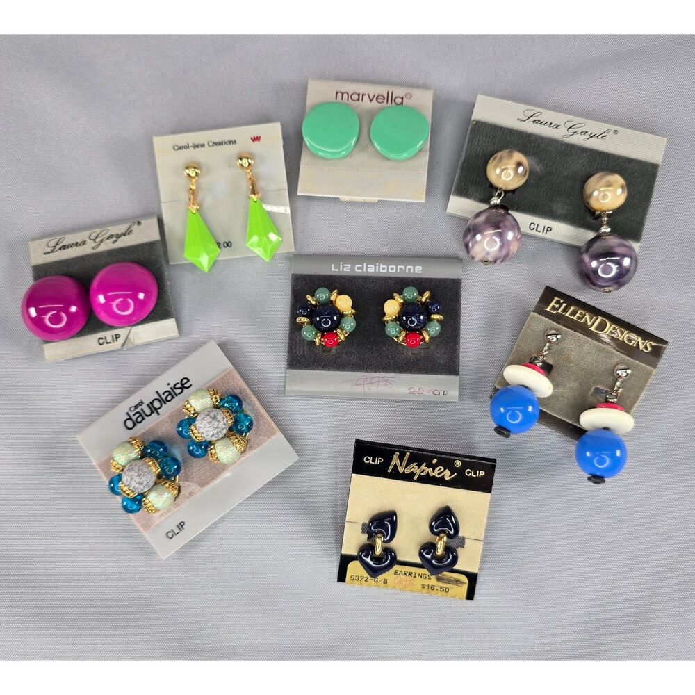 Lot of 8 Clip-on 80s 90s Earrings Carol Duaplaise Liz Claiborne Napier Marvella